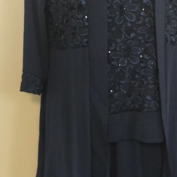 R&M Richards 2 PC Lace and Sequin Pant Set with Matching Jacket Navy 8 - Picture 6 of 12